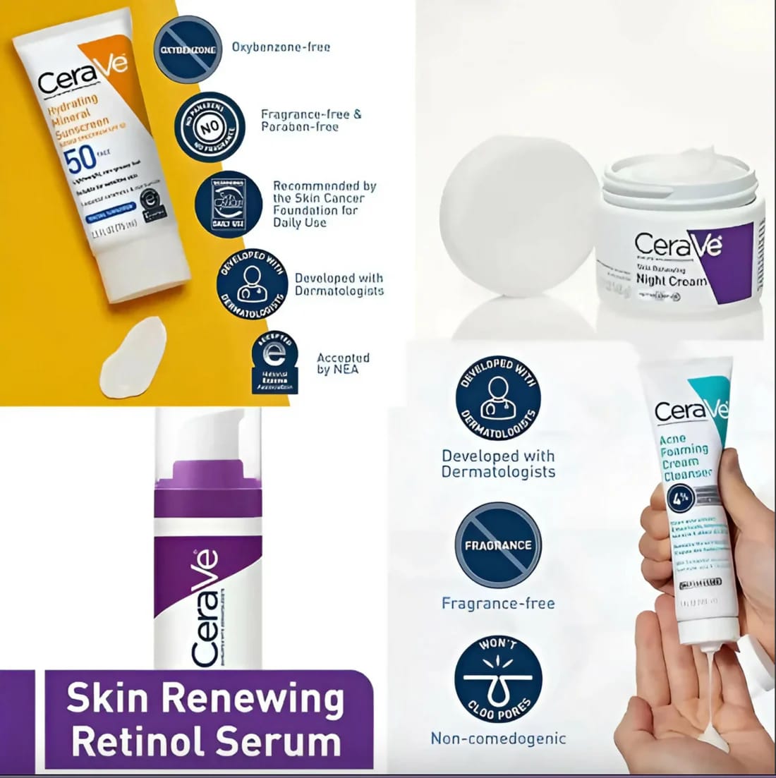 CeraVe 4 In 1 Skincare Kit | Cleanser, Retinol Serum & Sunscreen